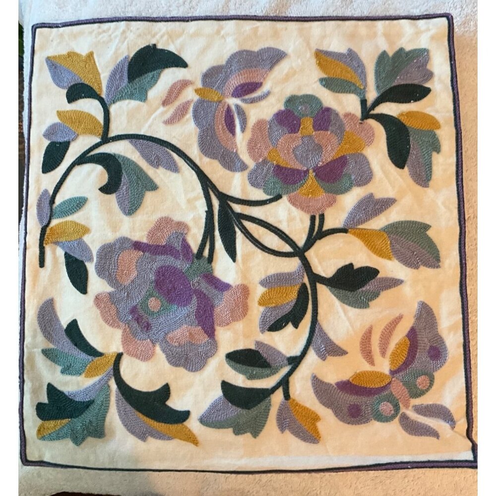 READ/SEE Floral Embroidered Tapestry Cushion  17’”x17” Cover